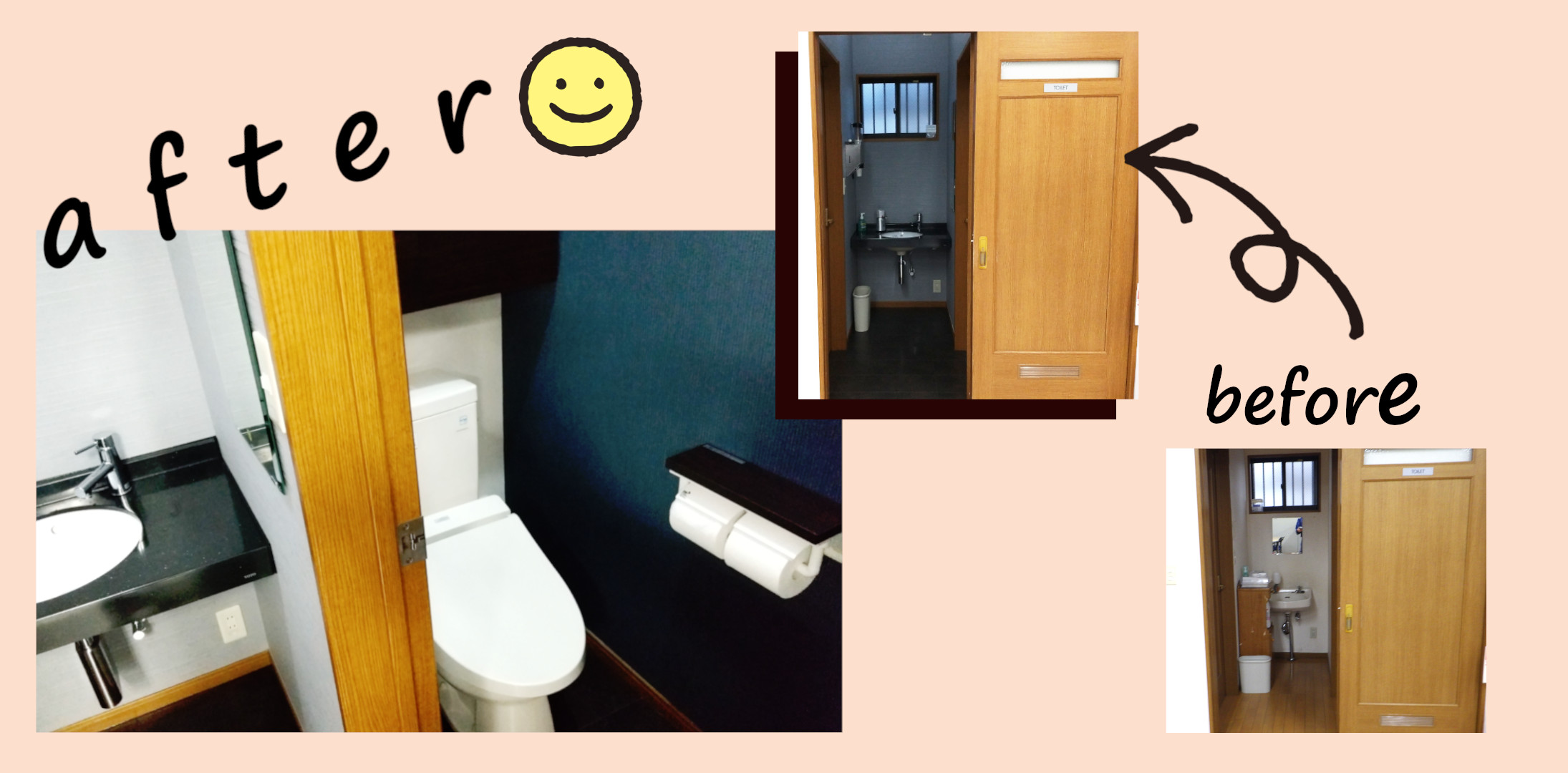事務所トイレの改装前と改装後